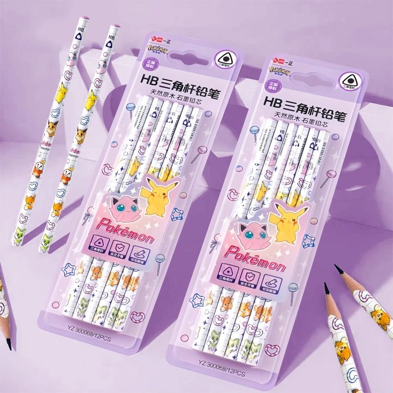 Desk Setup Organization - Crayons en bois triangulaires Pokémon 2B,